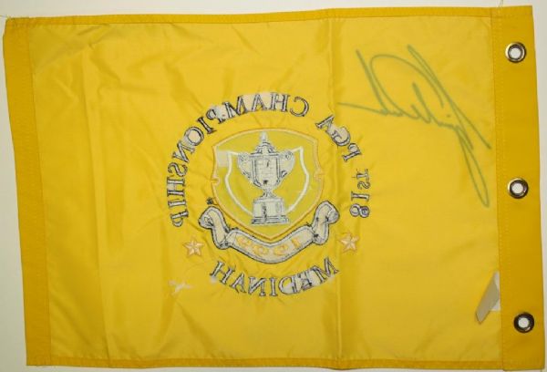 Tiger Woods Signed 1999 PGA Championship Embroidered Medinah Flag-2ND Major Win