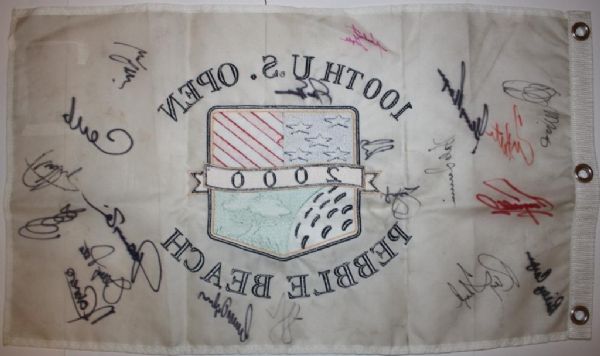 Multi-Signed 2000 Embroidered US Open Champs Flag - 20 Signatures 