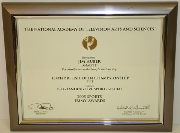 2005 Sports Emmy Coverage of 134th Open Certificate - 13 x 10 1/2