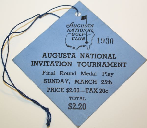 1934 Augusta National Invitational (Masters) Final Round Sunday Ticket #1930-Provenance Bobby Jones Neighbor