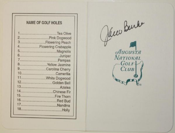 Jack Burke Signed Augusta National Golf Club Scorecard