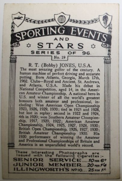 Bobby Jones 1935 JA Pattreiouex Sporting Events and Stars Card #19