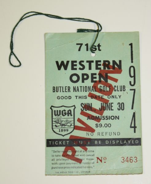 1974 Western Open Ticket TOM WATSON wins- First Year at Butler National