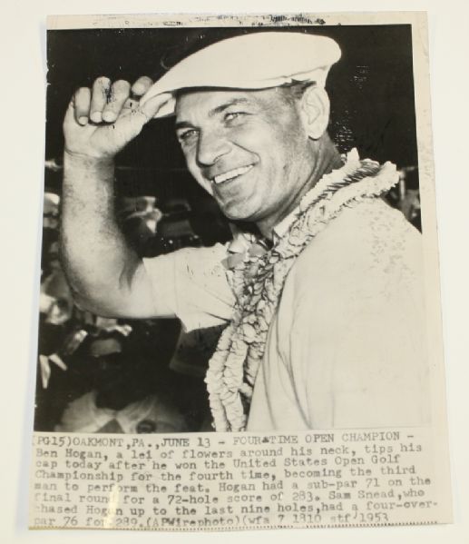 Type 1 Ben Hogan Wire Photo 1953-Winning 4th U.S. Open at Oakmont