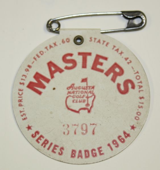 1964 Masters Badge-Arnold Palmer's 4TH Masters Title