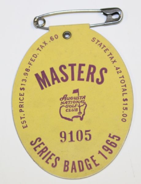 1965 Masters Badge-Jack Nicklaus 2ND Masters Title