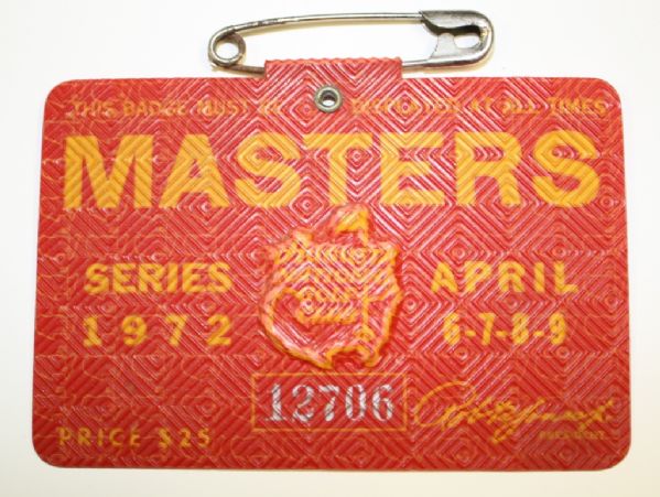 1972 Masters Badge - Nicklaus Winner