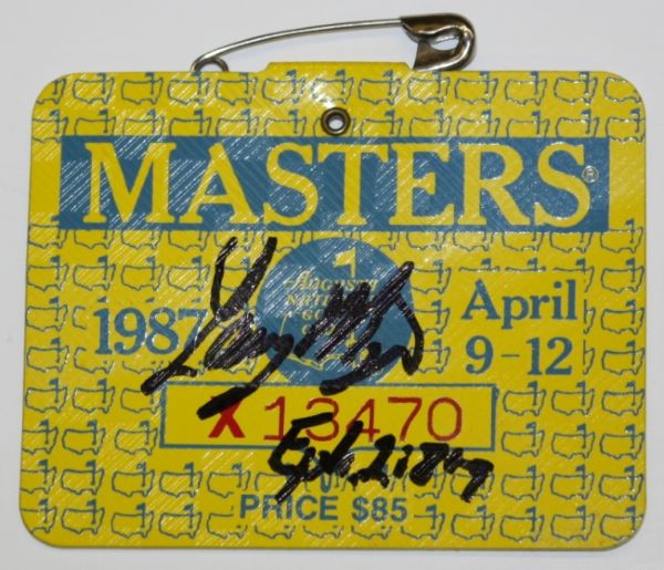 Larry Mize autographed 1987 Masters Badge JSA COA