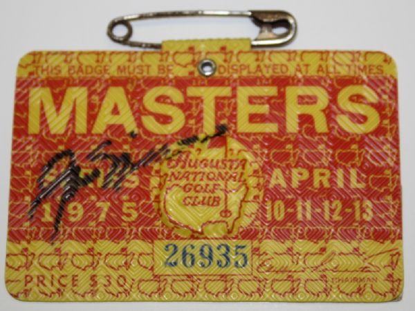 Jack Nicklaus Autographed 1975 Masters Badge-Jacks 5TH Masters Title  JSA