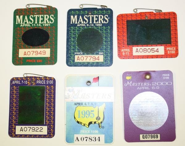 Lot of 6 Masters Badges - 1991, 1992, 1993, 1994, 1995, 2000