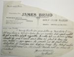 Hall of Famer James Braid (D-1950)Handwritten Memo on Letterhead and Signed JSA COA