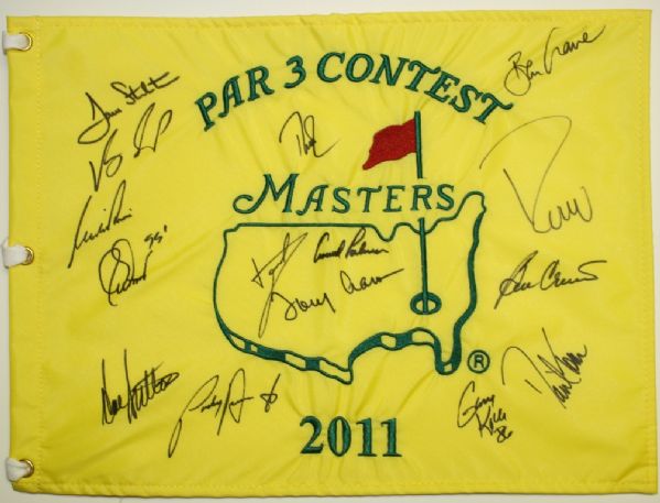 Masters 2011 Par 3 Contest Flag Signed by 15 Par 3 Winners - Palmer, Vijah,etc-JSA