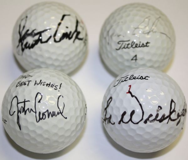 4 Individually Signed British Open Champions Professional Golf Balls: Stewart Cink, Tom Lehman, Justin Leonard Personal Ball, & Tom Weiskopf