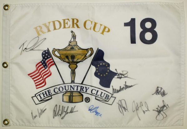 1999 Ryder Cup Team Signed Program and Flag (No Payne)