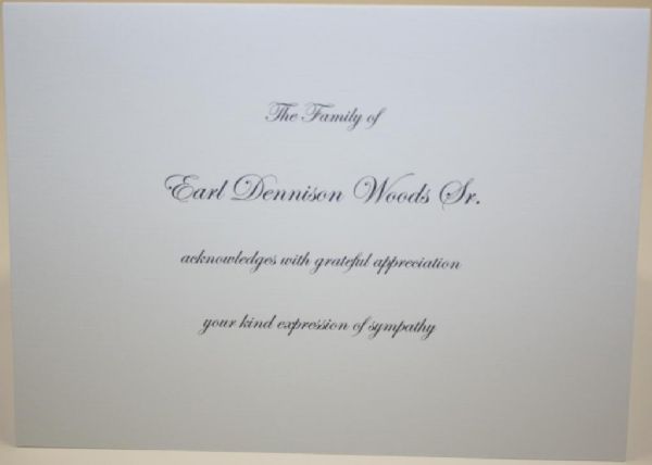 Card from the Family of Tiger Woods regarding the Passing of Earl Woods