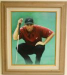 Tiger Woods Oil on Canvas Portrait by Thomas Pomeroy RARE!