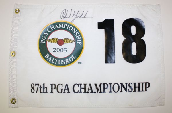 Phil Mickelson Signed 2005 White Embroidered PGA Championship Flag - Baltusrol