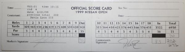 Tiger Woods Game Used PGA Scorecard From 1999 Sunday Round Nissan Open-Seldom Seen!