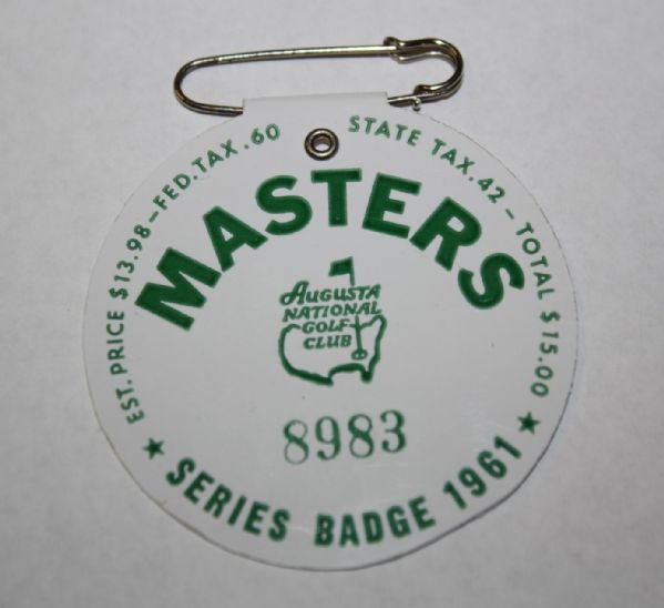 1961 Masters Badge - Gary Players First Masters Victory