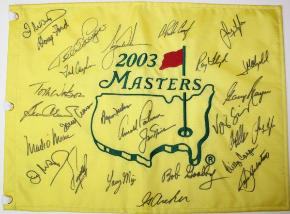 Ray Floyds Personal Masters Champion Dinner  Flag from 2003 TIGER JACK ARNIE WATSON SEVE! JSA!