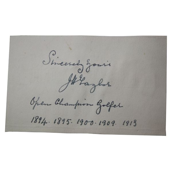J.H. Taylor 3X5 Signature - With Inscription Open Champion Golfer 1894, 1895, 1900, 1909, and 1913
