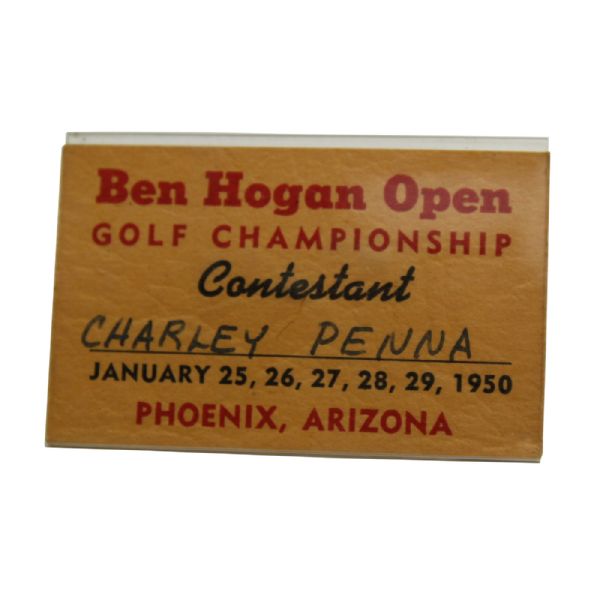 1950 Ben Hogan Open Contestant Badge for Charley Penna-1 Year Name Scarce Hogan Item!