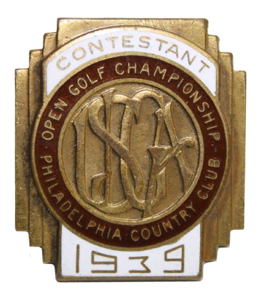 1939 US Open Contestant Badge with Four Snapshots of Charley Penna Competing-MT Condition!