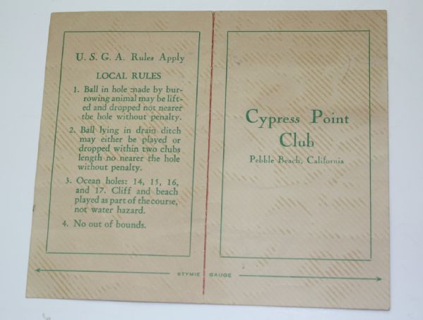 1960 Cypress Point Scorecard - Bing Crosby and Charley Penna Used