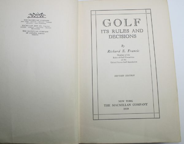 Golf Book - 'It's Rules and Decisions' by Richard Francis