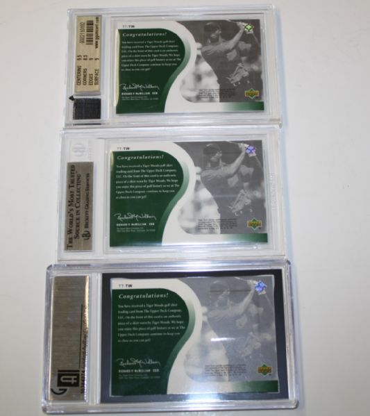 Lot of 3-2001 Upper Deck Tiger Woods Graded(2-9's, 1-8) Tour Threads Swatch Cards 