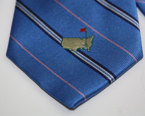Masters Light Blue Tie with Navy and Coral Striping