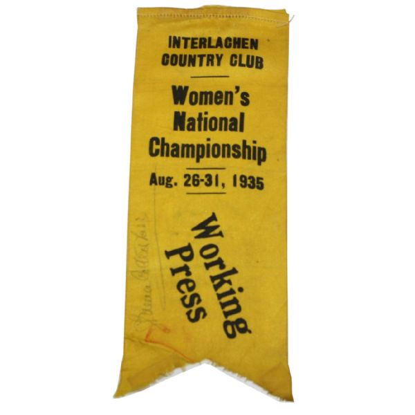 1935 Interlachen Women's National Champ Press Ribbon Signed by Glenna Collett-Vare JSA COA