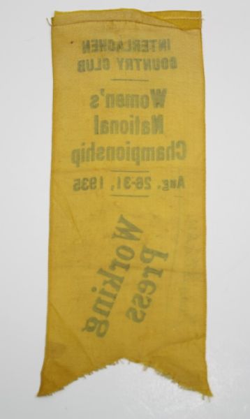 1935 Interlachen Women's National Champ Press Ribbon Signed by Glenna Collett-Vare JSA COA