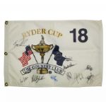 1999 Ryder Cup Team Signed Flag  with Tiger Woods on Program (No Payne) JSA COA