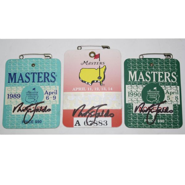Lot of 3 Nick Faldo Autographed Masters Badges - 1989, 1990, and 1996 JSA COA