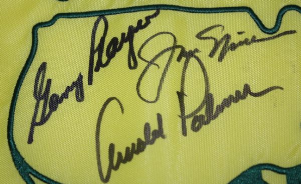 Undated Masters Pin Flag Signed by the 'Big Three' - Palmer, Nicklaus, and Player JSA COA