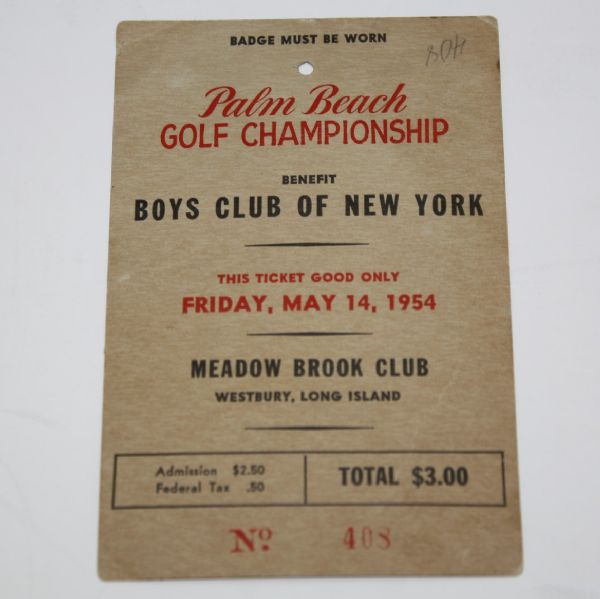 1954 Palm Beach Golf Ticket Signed By JIMMY DEMARET, Cary Middlecoff, and Champ Sam Snead JSA COA