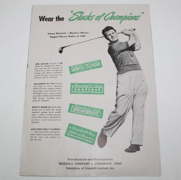1947 Goodall Invit. Round Robin Golf Championship Pairing Sheet - Hogan on Cover
