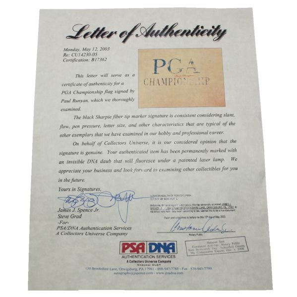Paul Runyan Signed PGA Championship Flag(Champ 1934&38)- Seldom Seen-PSA COA