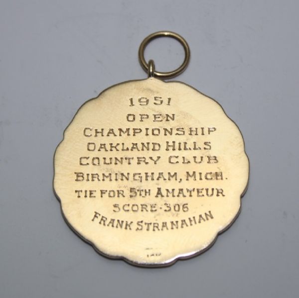 Frank Stranahan '51 US Open T-5th Amateur 10k Medal-Ben Hogan Wins@Oakland Hills 