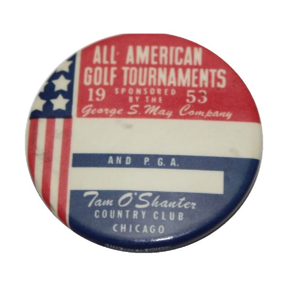 Frank Stranahan 1953 All American Contestants Badge - Tam O'Shanter CC Chicago