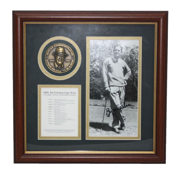 Byron Nelson Framed Signed Photo and Medal Commemorating 'The Unforgettable Year'