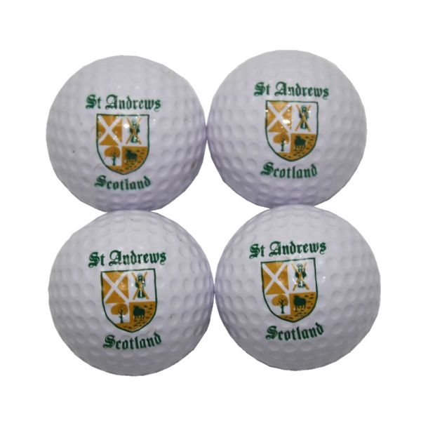 Lot of 4 St. Andrews Logo Golf Balls with Container
