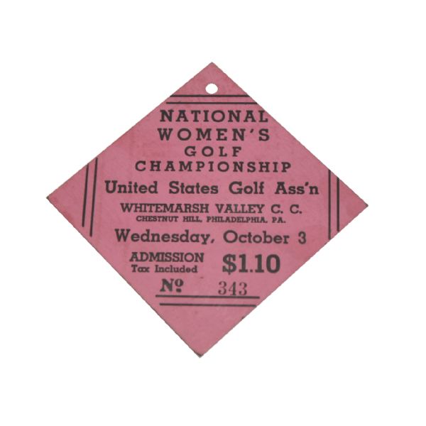 Near Mint USGA 1934 National Women's Championship Ticket - 'First Lady of Golf'
