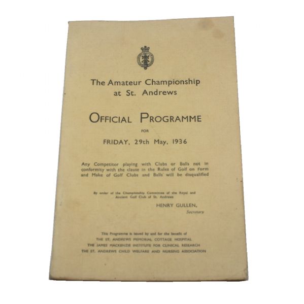 Rare 1936 British Amateur Official Programme at St. Andrews