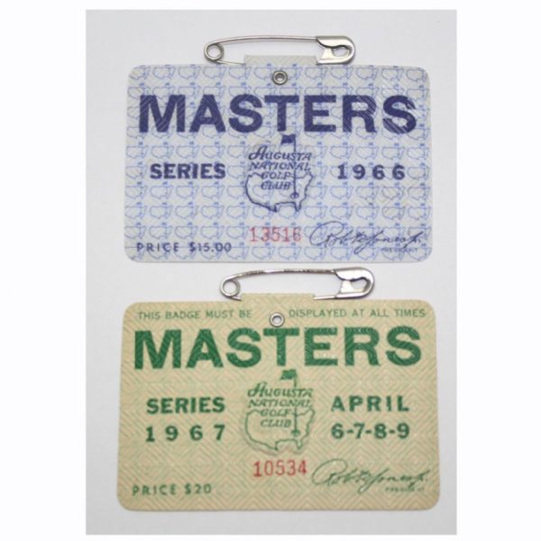 Lot of Two Masters Series Badges - 1966 Nicklaus and 1967 Brewer