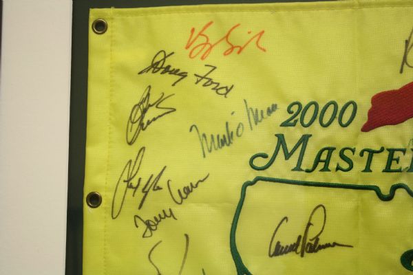 Masters Champs Flag W/Seve, Arnie, Jack & Gary (19 signatures) - James Spence Cert# X05997