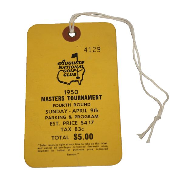 1950 Masters Sunday Ticket - Top Condition Example!