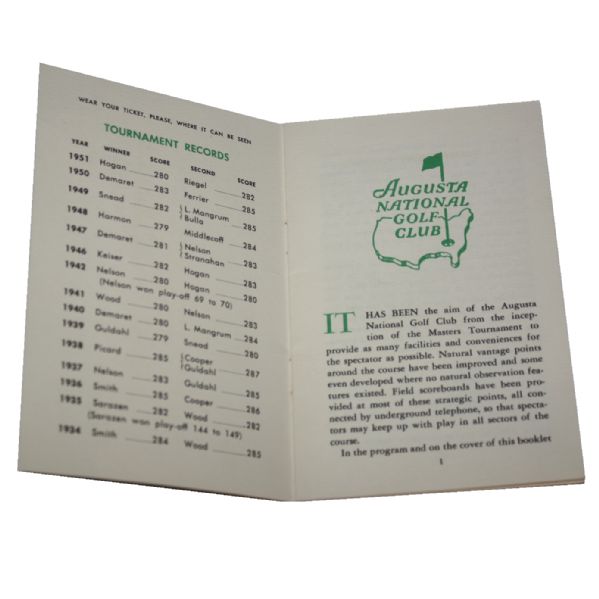 1952 Masters Spectator Guide - Spectacular Condition! 