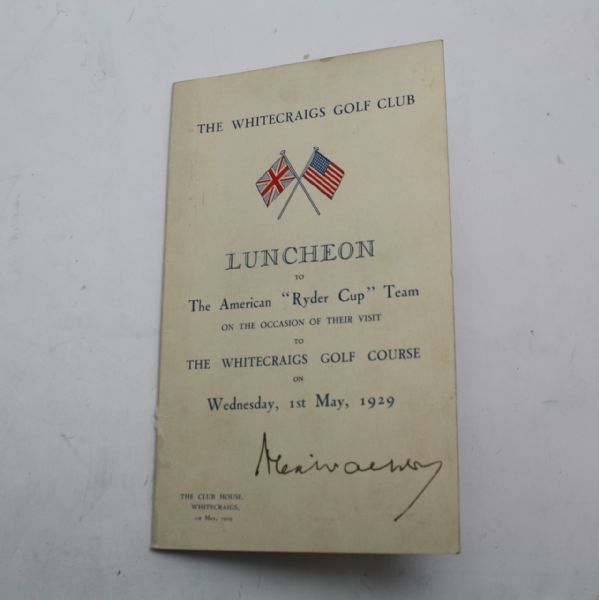 1929 Ryder Cup Teams Signed Menu - Including Two Unpublished Team Photos - SCARCE!